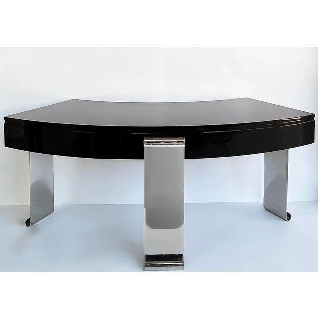 1980s 1980s Art Deco Style Lacquer, Stainless Steel Desk, Eugene Printz Style For Sale - Image 5 of 17
