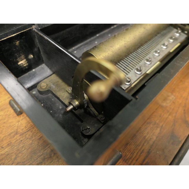 Metal Victorian Cylinder Music Box in Marquetry For Sale - Image 7 of 10