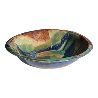 Vintage H Hall Earth Tone Glazed Studio Pottery Decorative Bowl For Sale