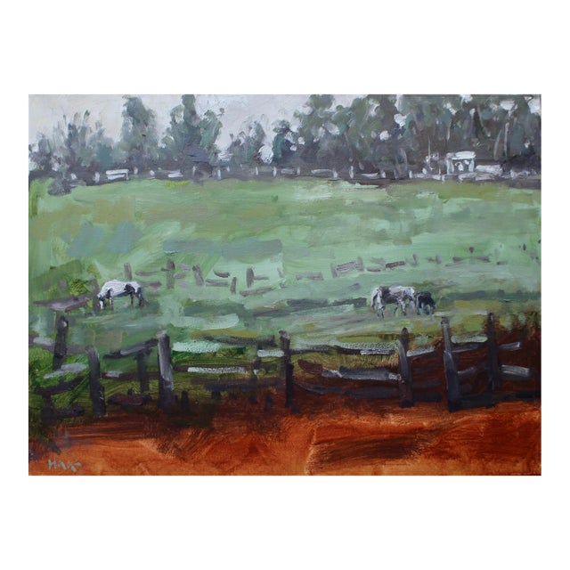 Horses in Field, Expressionist Landscape Oil Painting by L Haas For Sale