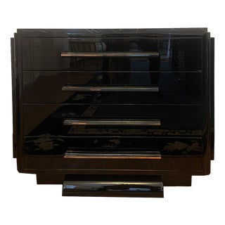 Art Deco Chest of Drawers in Black Lacquer, 1930 For Sale