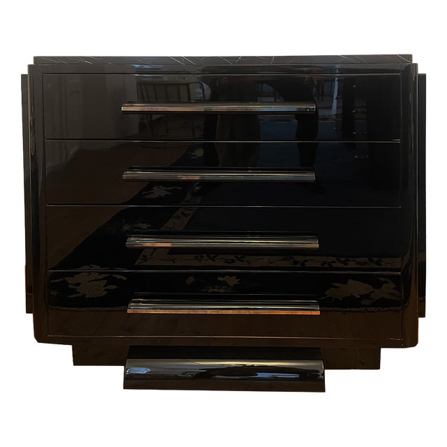 Art Deco Chest of Drawers in Black Lacquer, 1930 For Sale