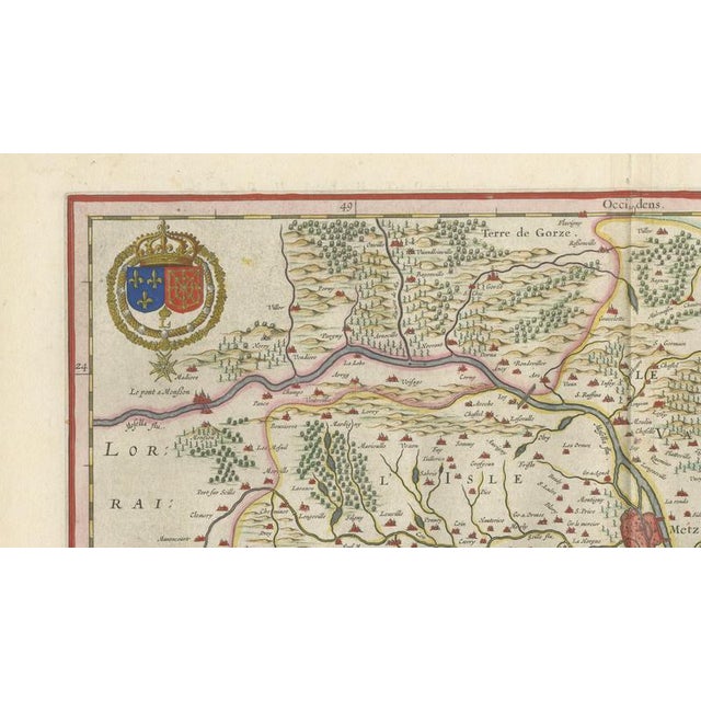 Gold Antique Metz, Lorraine & Verdun Blaeu Atlas Map, France, 1642 For Sale - Image 8 of 11