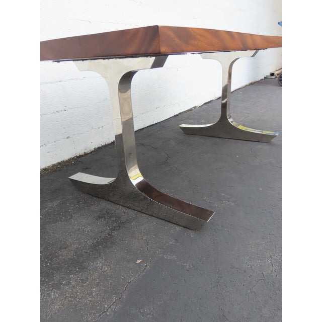 Solid Mahogany and Chrome Large Long Dining Table 6673 For Sale - Image 11 of 18