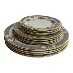1980s Minton England "Persian Rose" 4 Dinner Plates and 4 Salad Plates and 4 Bread & Butter Plates - 12 pcs