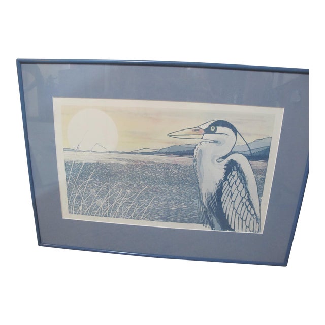 Paul Otte Pacific Nw Coastal Art Unframed Batik Bird Heron Print For Sale