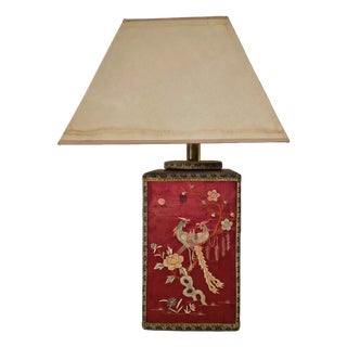 Vintage Oriental Table Lamp with Embroidered Silk Panels, 1960s For Sale