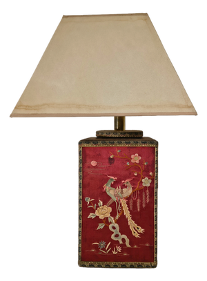 Vintage Oriental Table Lamp with Embroidered Silk Panels, 1960s