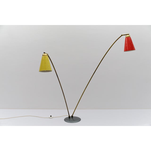 Mid-Century Modern Brass and Perforated Metal Floor Lamp, 1950s For Sale - Image 10 of 18