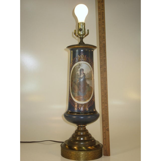 Late 19th Century Table Lamp French Maiden River Bristol Glass Vase Hand Painted Enameled Brass For Sale - Image 14 of 15