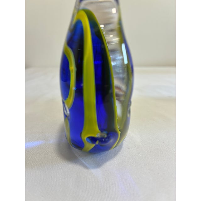 Vintage Blown Art Glass Fish Sculpture – Blue & Yellow Striped For Sale - Image 4 of 11