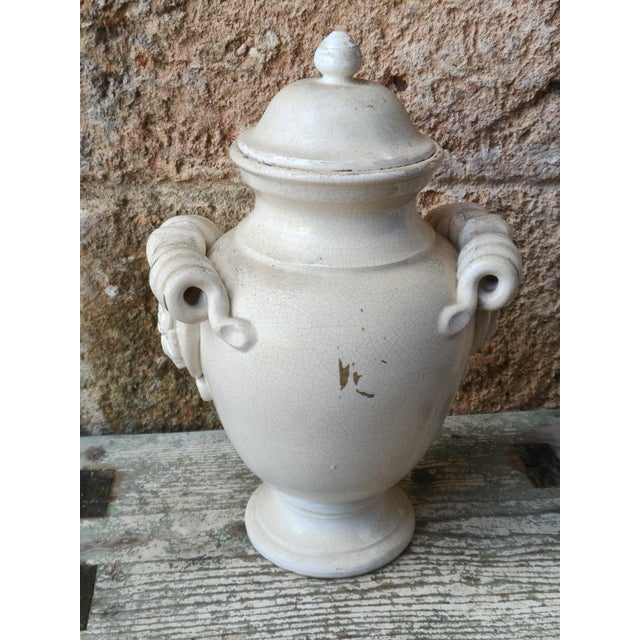 Ivory Lacquered Urn with Lid and Scroll Handles For Sale - Image 6 of 8