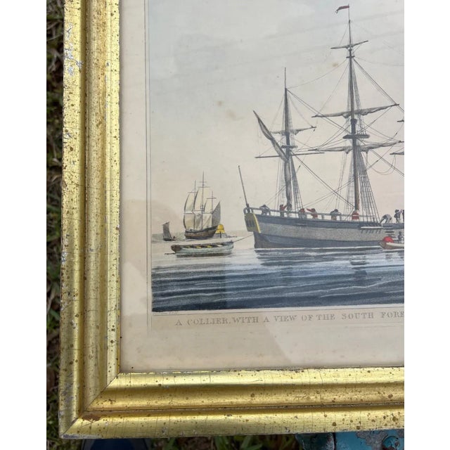 Antique Pair of English Maritime Colored Etchings, 1806. For Sale - Image 9 of 12