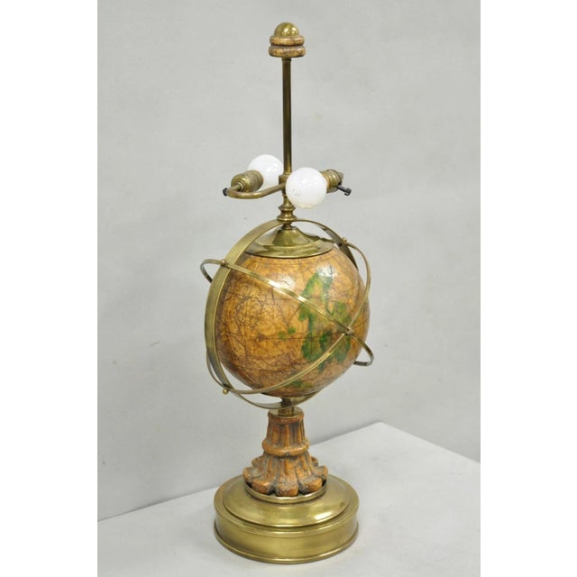 Vintage Italian Regency Style Brass & Wood Old World Globe Table Lamp by Hart For Sale - Image 18 of 18