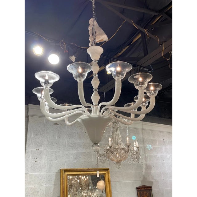 White Modern White & Clear Murano Glass Chandelier For Sale - Image 8 of 9