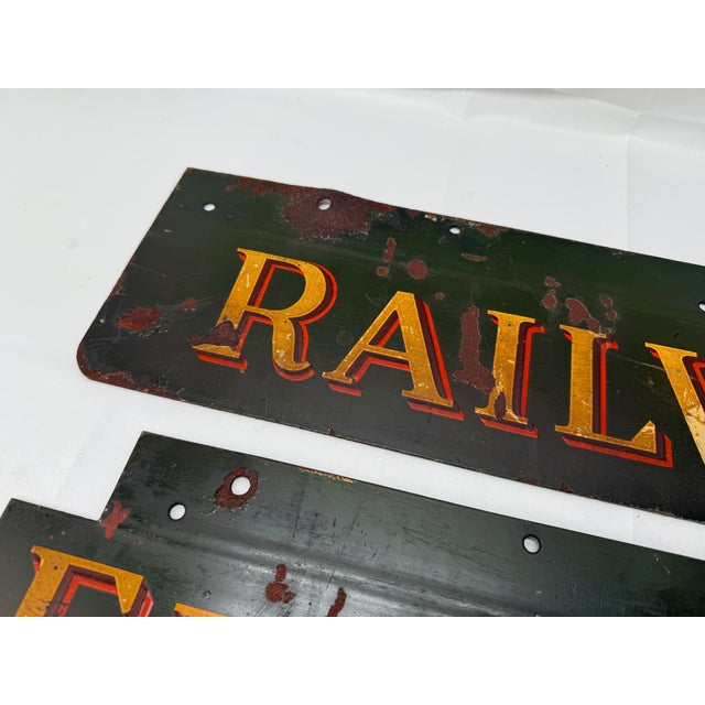 Ceramic 2 Pc, Antique Original Railway Express Agency Porcelain Signs For Sale - Image 7 of 8