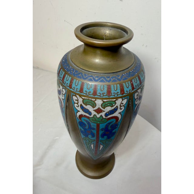 Quality Antique Japanese Bronze Enamel Champleve Cloisonne Urn Asian Vase For Sale - Image 4 of 9