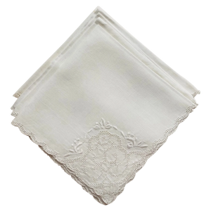 Vintage White Linen Cutwork Embroidered Napkins, Set of 5