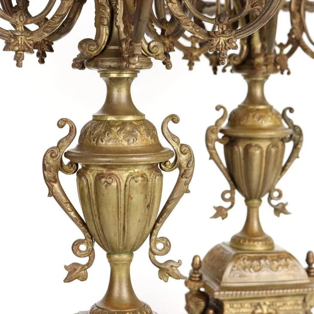 Bronze Clock with Candleholders, France, 19th Century, Set of 3 For Sale - Image 15 of 16