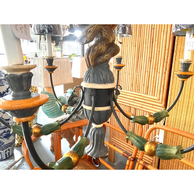 Hollywood Regency Vintage Carved Monkey Chandelier For Sale - Image 3 of 6