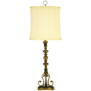 Brass & Black Leather Baluster Form Table Lamp For Sale