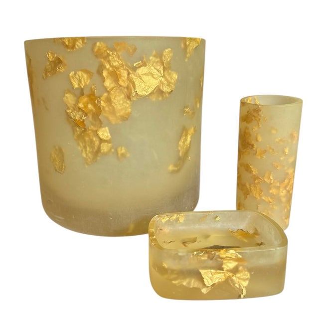 Martha Sturdy 1990s Vintage Martha Sturdy Suspended Gold Leaf in Resin Bathroom Set - 3 Pieces For Sale - Image 4 of 11