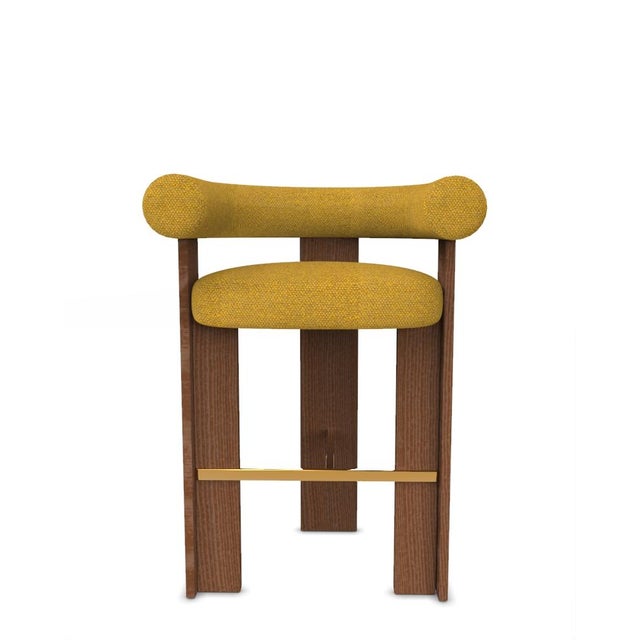 Metal Collector Modern Cassette Bar Chair in Safire 17 Fabric and Smoked Oak by Alter Ego For Sale - Image 7 of 7