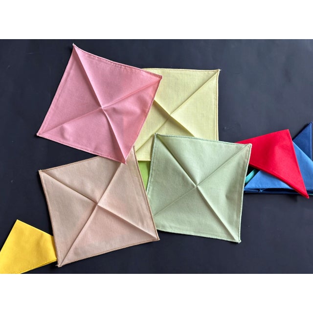 Textile Vintage Rainbow Spectrum Color Cloth Cocktail Napkins Set of 11 For Sale - Image 7 of 9