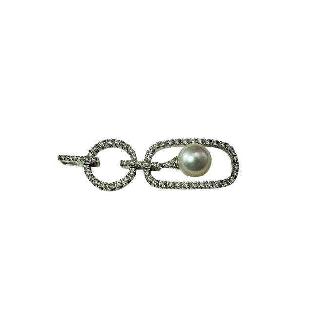 Late 20th Century 18k White Gold Diamond and Pearl Pendant For Sale - Image 4 of 7