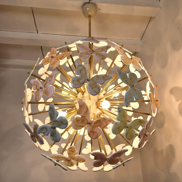 Metal 1980s Colored Murano Glass Butterfly Chandelier, Mid Century Modern For Sale - Image 7 of 11