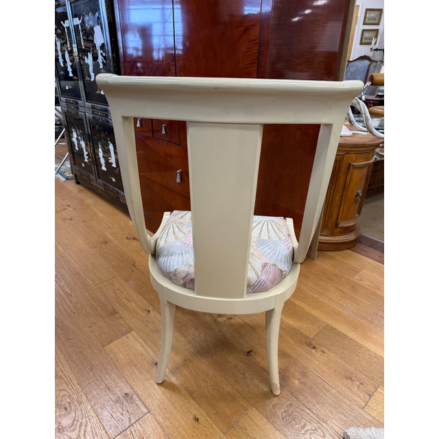 Modern Set of 6 Chairs Weiman Furniture Post Modern Ivory Lacquered Dining Chairs With Seashell Print Seats For Sale - Image 3 of 11