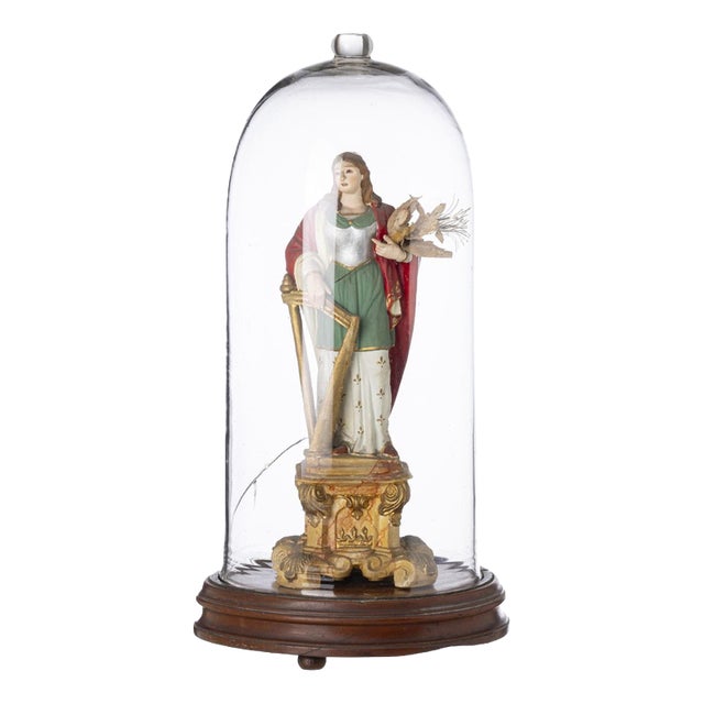 Religious Artist, Saint Cecilia of Rome, 19th Century, Terracotta Sculpture in Glass Dome For Sale