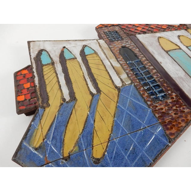 Mid-Century Modern 1970's California Modernist Asymmetrical Ceramic Tile Wall Art Sculpture For Sale - Image 3 of 8