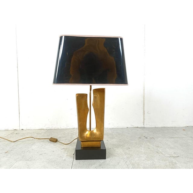 Hollywood Regency Mid-Century Brass Leaf Table Lamp, 1970s For Sale - Image 3 of 12