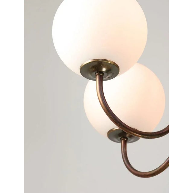 Vintage Italian Brass and Opaline Chandelier in Copper Color, 1970s For Sale - Image 5 of 12