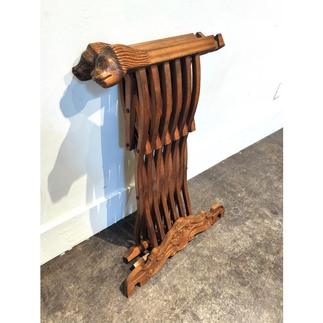 Pair of Italian Mid Century Savonarola Lion Head Wood Folding Chairs For Sale - Image 10 of 11