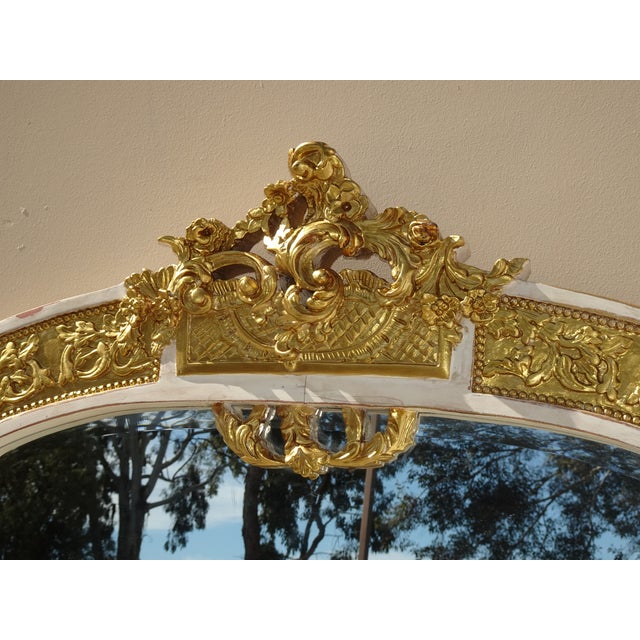 Antique French Louis XVI Baroque Style Solid Wood Gold & White Rustic Mirror For Sale In Los Angeles - Image 6 of 18