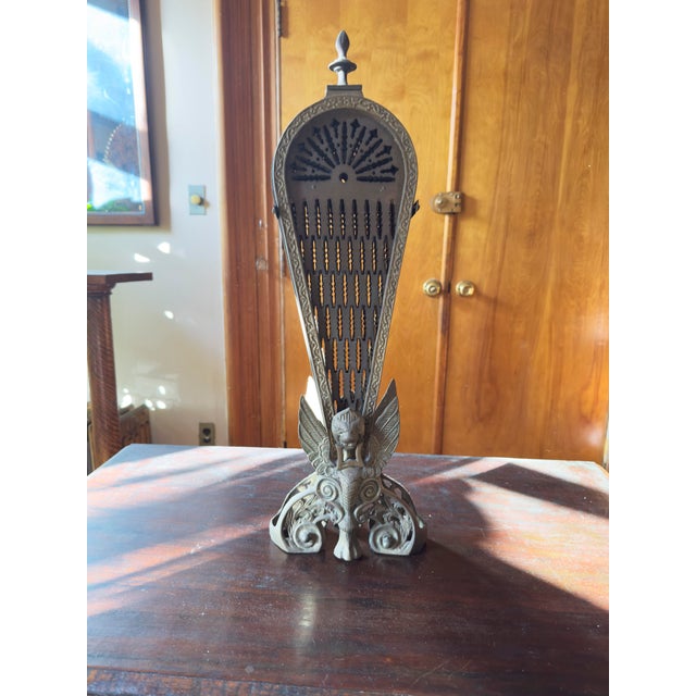 Antique Brass Peacock Folding Fan Fireplace Screen For Sale - Image 10 of 10