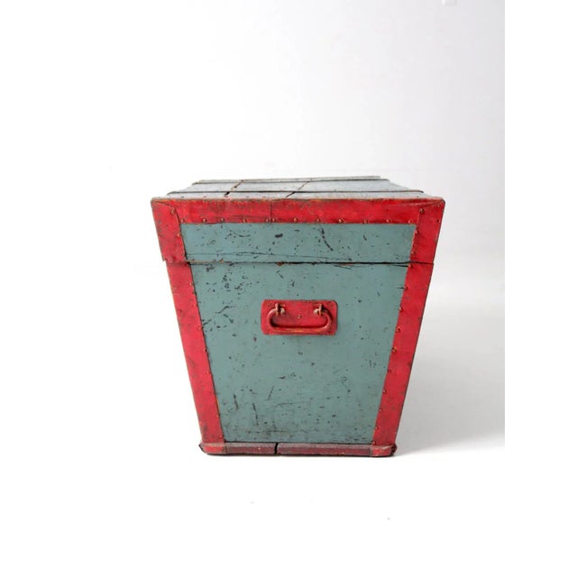 Blue Antique Blue Hand-Painted Wood Trunk For Sale - Image 8 of 13