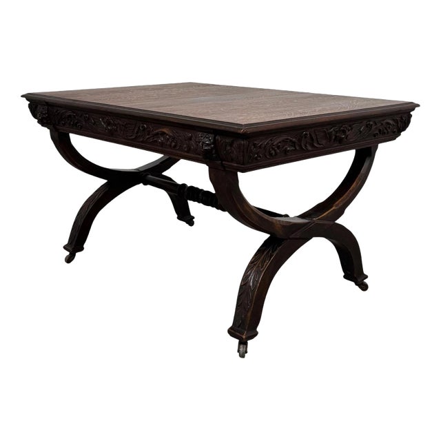 Antique English Victorian Oak Centre Table, 1800s For Sale