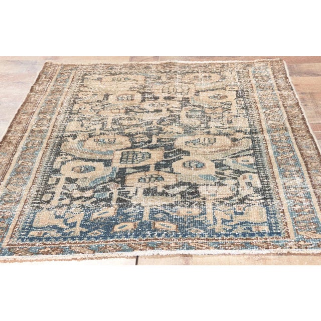 Cerulean Early 20th Century Antique-Worn Persian Hamadan Rug - 02'08 X 03'11 For Sale - Image 8 of 9