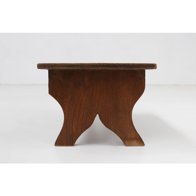 Brown Small Rustic Wooden Stool with Curved Base, France, 1900s For Sale - Image 8 of 11