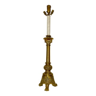 Huge Antique 1800's Ornate Bronze Religious Candle Holder Electric Floor Lamp For Sale