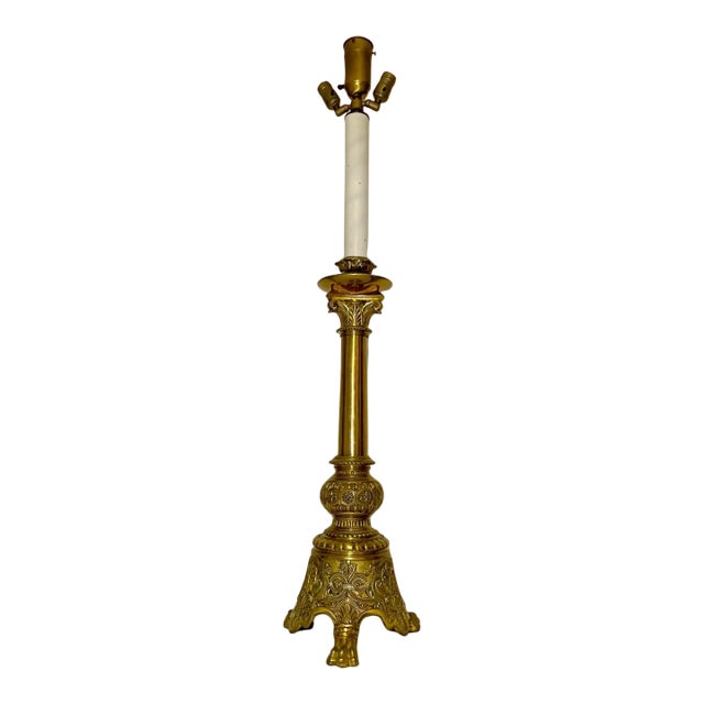 Huge Antique 1800's Ornate Bronze Religious Candle Holder Electric Floor Lamp For Sale