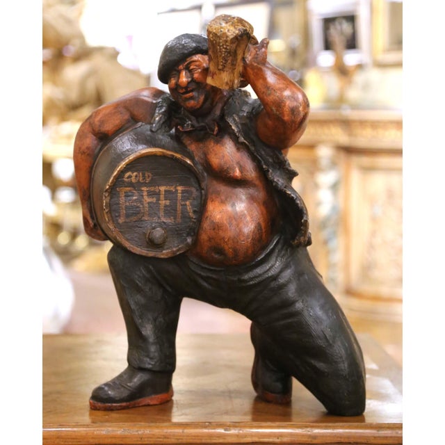 Mid-Century English Painted Composition Beer Drinker Tavern Sculpture For Sale In Dallas - Image 6 of 8