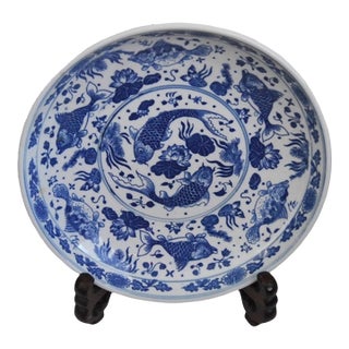 Blue and White Chinese Export Japanese-Market Platter Six Character Reign Mark Zhuanshu Script For Sale