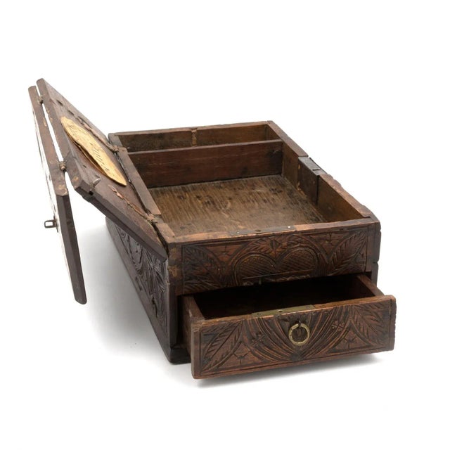 A 17th Century Carved Oak Box With Side Drawer Dated 1655. For Sale In San Francisco - Image 6 of 13