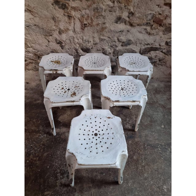 French Industrial Metal Stools by Multipl's, 1930s, Set of 6 For Sale - Image 6 of 15