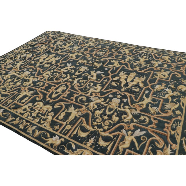 2010s Rug & Kilim’s Tudor Style Flatweave in Black With Gold Pictorial Patterns For Sale - Image 5 of 9