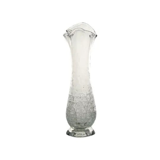 Hand Blown Studio Art Glass Sprung Crackle Vase - Clear and Signed "G" 1993 For Sale - Image 4 of 11